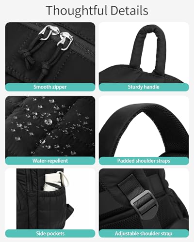 Image of Women Back Pack for Work, 17.3in Laptop Backpack for College Teen Girls Quilted Computer Bag for Nurse Casual Daypack Travel, Black