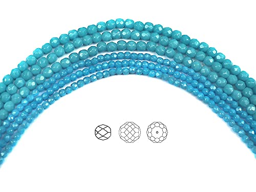 3Mm (135 Beads) Turquoise (Blue) Opaque, Czech Fire Polished Round Faceted Glass Beads, 16 Inch Strand #TOP24