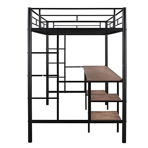 Twin Loft Bunk Bed, Cpc Certified, Metal Loft Bed Frame, Loft Bed With Desk And Storage, Space-Saving Bed Frame With Strong Board Slats, Full-Length Guardrails And 2 Built In Ladders #TOP5