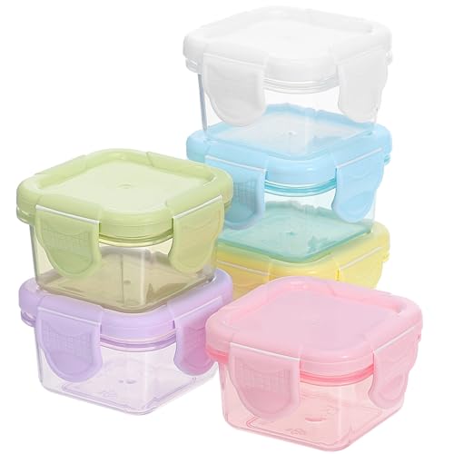 lurrose 6個 多色ミニ調味料容器 入り 密閉蓋付き ソース保存ボックス 小型サラダドレッシングカップ 漏れ防止 弁当やピクニック用