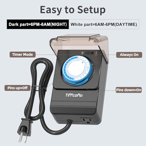 Tiffcofio TF1701 Outdoor Heavy Duty Mechanical Timer Outlet Waterproof, 15 Minutes Intervals, 24 Hour Outdoor Pool Pump Timer thumb #3