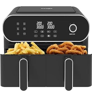 iceagle Luchtfriteuse dubbele mand – 11 liter XXL luchtfriteuse | Air Fryer, 6-in-1, led-touchscreen, 1700 W, recepten, gezonde maaltijden voor een groot gezin