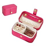 Linsiter Mini joyero organizador con ranuras para anillos extraíbles, estuche de almacenamiento de joyas de piel sintética, tamaño de viaje para mujeres y niñas, collares, anillos, pulseras, aretes