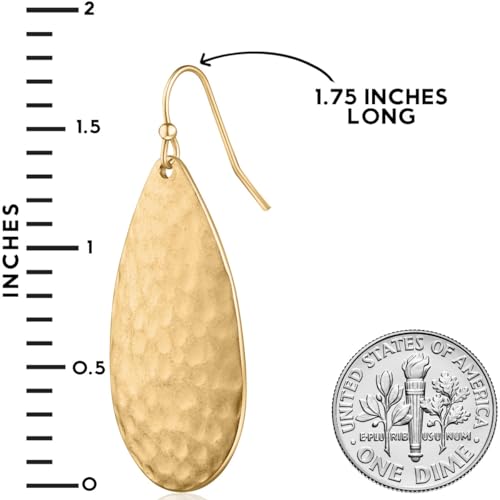 Hammered Teardrop Earrings for Women - Boho Dangling Statement Dangle Earrings, Elegant Textured Tear Drop Dangles in Gold Tone or Silver Tone4
