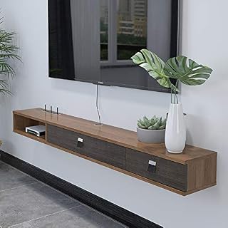 Pmnianhua Wall Mounted Floating TV Unit, Floating TV Stand Media Console Entertainment Gaming Storage TV Shelf Cabinet Unit with 2 Doors Home Office Furniture (120cm, grey-white)