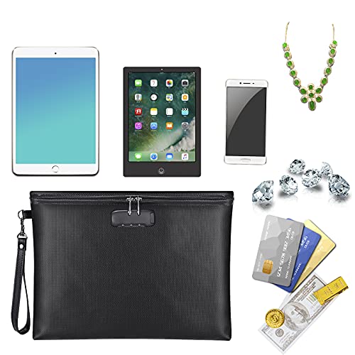 Fireproof Document Bag With Lock, Zoopip 14.3"X10.2" Fireproof And Waterproof Money Bag With Zipper Closure, Storage Pouch For A4 Letter Size Document, Cash, Cell Phone, Tablet, Credit Card,Passport #TOP3