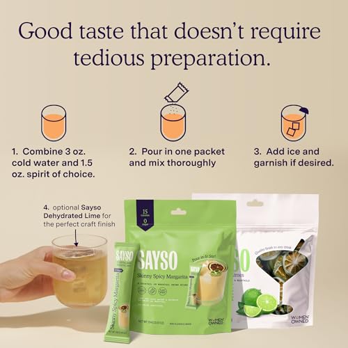 Image of SAYSO Skinny Spicy Margarita Cocktail Sticks | Craft Cocktail or Mocktail in 1 Min, Just Add Water + Spirits (0g Sugar, 15 Calories, Vegan, Gluten-Free, Kosher, Non-GMO), 8 Single-Serve Mixers