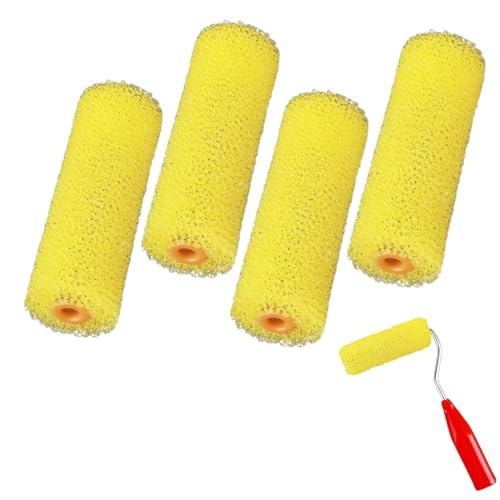 4 Pcs Paint Roller Cover Nap 4 Inch Mini Resilient Sponge Brush Texture Sponge Paint Roller Cover for Household Wall Painting Treatment,Paint Roller Cleaner,Plaster Roller