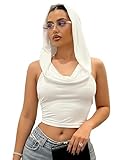 Posyra Sexy Backless Hoodie Draped Halter Tank Top for Women Stretchy Crop Top Rave Outfits Concert Festival Party Streetwear Tanks Camis