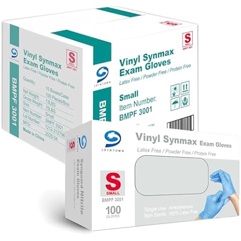 Jointown Basic Medical Synmax Vinyl Exam Gloves - Latex-Free & Powder-Free - Small, BMPF-3001(Small (Pack of 1000)) Cover
