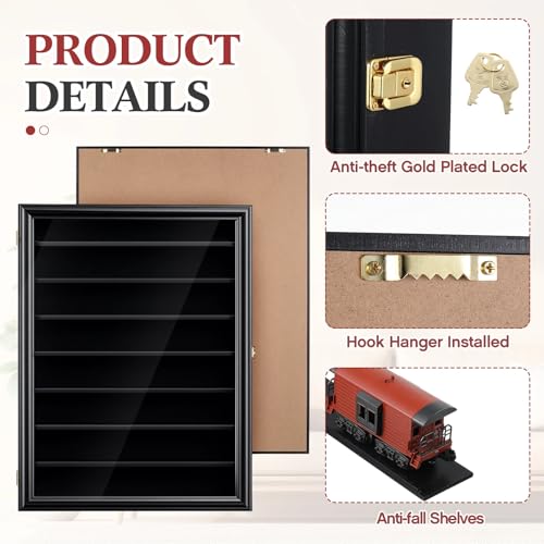 Image of Silipull Ho Scale Model Train Display Case Wall Cabinet - 8 Shelves Lockable 98% UV Protection for Locomotive Collection Birthday Gift for Valentine Model Trains Collectors, 1: 87&1: 64 Scale Toy Car