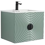 Fine Fixtures Pellabay Modern 24 Inch Bathroom Vanity with Sink with Fluted Circular Doors, Mint Green Finish, Elegant...