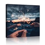 線香花火サンセットキャンバスウォールアート冬休日エステティックフレームキャンバスアートリビングルームモダンウォール装飾写真オフィス用75x75cmインナーフレーム