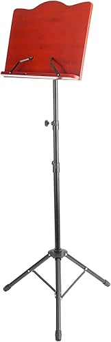 Miwayer Soporte de música de conductor de bambú, soporte de partituras de madera tradicional, rojo mate, altura ajustable (soporte de música de base