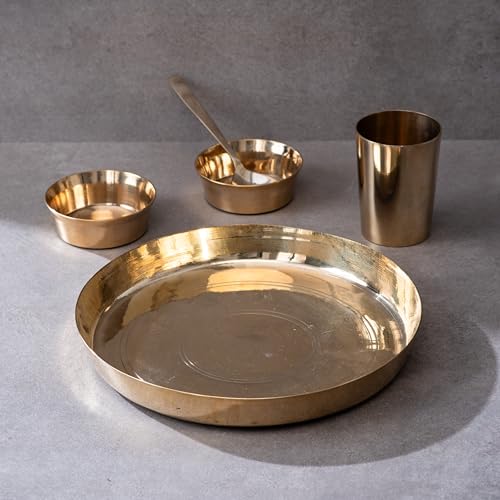 P-TAL Kansa Plate Set, Bronze Dinner Plates, Dinner Thali Set, made of Pure Bronze (5 Pieces) P-TAL Kansa Plate Set, Bronze Dinner Plates, Dinner Thali Set, made of Pure Bronze (5 Pieces)