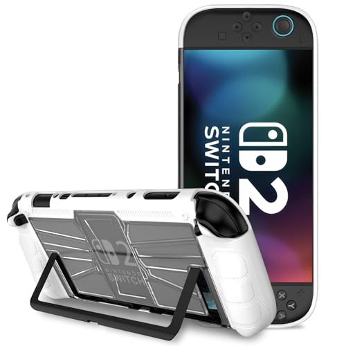 BOVKE Funda Protectora para Nintendo Switch 2 2025, TPU Soft Grip Cover + Hard PC Case con diseño ergonómico, amortiguación y Anti-arañazos Compatible con Nintendo Switch 2 Consola y JoyCon, Blanco