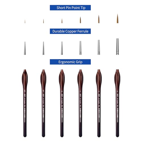 Image of XDT#729 Micro Pin Point Paint Brush XDT#729 6Pc #00000,#000,#0,#2,#4,#6 Acrylic Watercolor Oil, Fine Detailing Painting, Scale Models, Triangular Handle