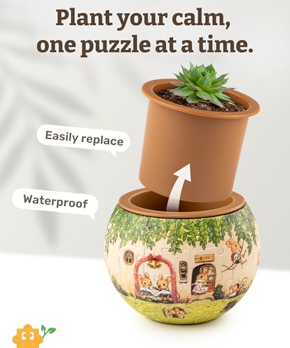 Image of PieceRelax 3D Puzzle Planter - SMART - Happy Reading - Danish Folklore Style, for Mom, Home Decor Flower Pots for Indoor Cactus, Succulents Pots [K1102]