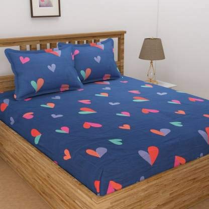 SoniasaaBOMBAY TWILLS Double BEdsheet with 2 Pillow Covers - Heart Design 254 TC