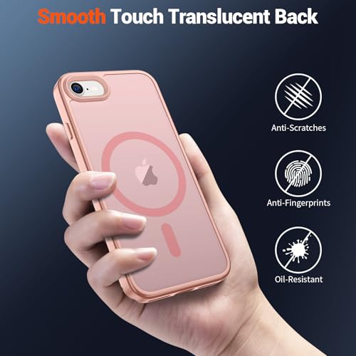 Image of SUPFINE Magnetic for iPhone SE Case 2022 (3rd) /2020 (2nd), iPhone 8 Case (Compatible with MagSafe) (Military Grade Drop Protection) Translucent Matte Phone Cover,Pink