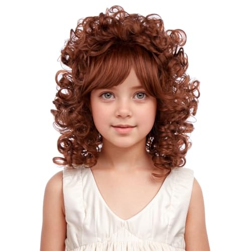 Short Ginger Kids Wig Girls Dark Orange Curly Wavy Wigs Child Auburn Synthetic Hair Wigs Cosplay Costume Wig for Kids