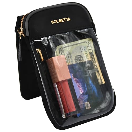 Bolsetta Clear-Front Magnetic Hip Pouch - RFID Blocking Pouch and Key Fob Protector - Zippered Pocket Magnetic Snaplock Attachment Lightweight for Concerts Sporting Events Festivals - Black/Clear