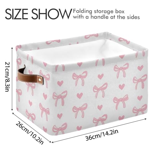 Image of Aslsiy Storage Basket Cute Coquette Pink Bow Nursery Bins White Baby Box Canvas Clothes Shelf Basket Laundry Hamper 2 Pcs