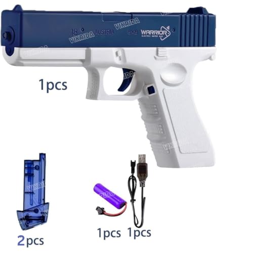 Image of VikriDA High Pressure Holi Pichkari Electric Water Gun Water Blaster, Automatic Squirt Gun with 300CC Capacity, 25-32ft Range & 2 Water Clips | Free Extra Battery | Blue