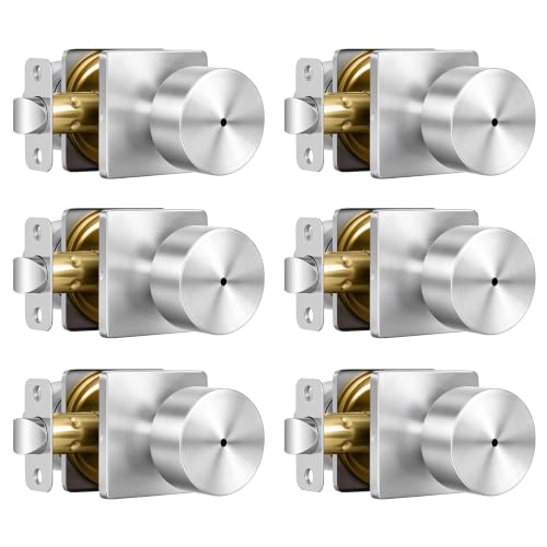 Goldenwarm Brushed Nickel Door Knobs Interior, Privacy Bedroom Door Knob with Lock, Nickel Interior Door Knobs Bathroom 6 Pack