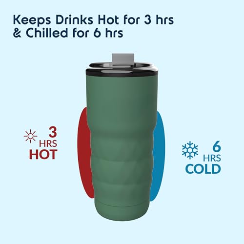 Image of Headway Java Insulated Tumbler | Stainless Steel Thermos Flask | Flip Open Lid | Coffee Mug Travel | Coffee Mug | Tumbler for Office | Meridian Green | 600 ml