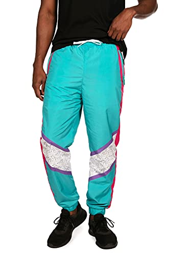 Image of Tipsy Elves Windbreaker Pants for Men - Retro 80s 90s Funny Mens Casual Track Pants - Zipper Pocket Elastic Band Drawstring