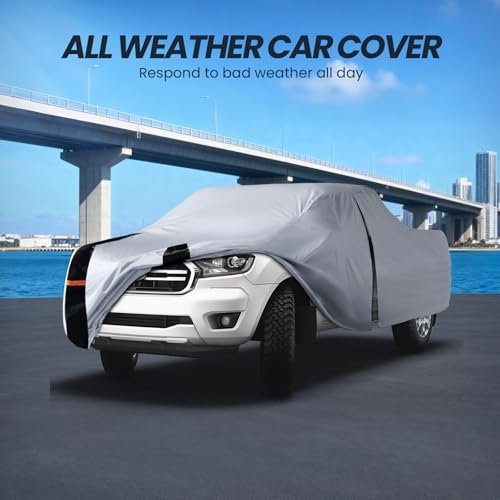 Image of Multi-Layer Ford Ranger Truck Cover, Custom fit Ranger 2019-2026 Super /Crew Cab Short Bed(4.9'-6')Car Cover Waterproof All Weather, Full Exterior Cover Rain Wind Dust and UV Protector With Door Zipper