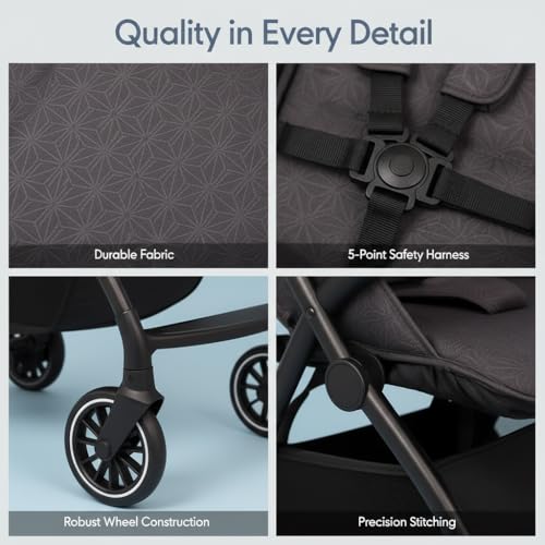 Image of Mothercare Baby Stroller Pram, 360 Swivel Wheel, 5 Point Safety, Grey