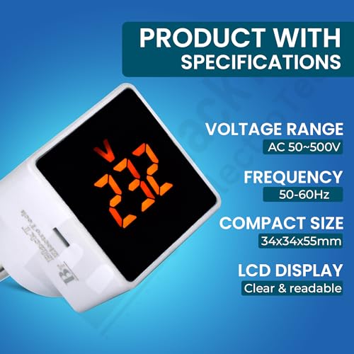 Image of Blackt Electrotech (BT71PL) Plugin Digital Voltmeter Panel Meter LCD AC Voltmeter Volt Tester Small Size (1), White