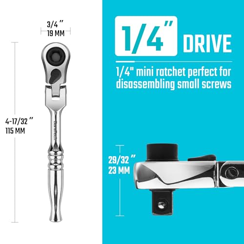 Image of DURATECH 1 /4 inch Drive Ratchet Handle, 2 in 1 Flex Head, Socket & Bit Driver