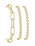 Poxtex Silver Bracelets for Women Stack, Silver or Gold Plated Cuff Bangle Set, Trendy Silver Jewelry for Women Fashion (Gold Beaded Bracelets 3 PCS)