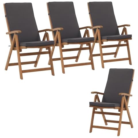 OC Orange-Casual Folding Patio Dining Chair Set of 4, Outdoor Acacia Wooden Reclining Chair w/Armrest & Removeable Cushion, FSC Certified Wood, for Porch, Backyard, Garden, Indoor, Dark Grey Cover