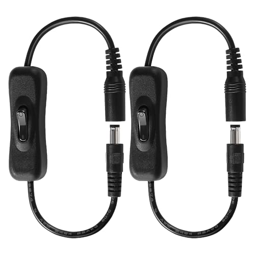 KUOQIY 2 interruttori on/off DC in linea, 5,5 x 2,1 mm, cavo di prolunga di alimentazione CC con interruttore, adattatore maschio a femmina, cavo connettore per striscia LED, nero