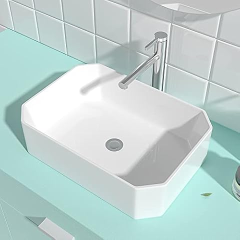 Kichae 19"x14" Rectangle Bathroom Vessel Sink Porcelain Ceramic White Vanity Sink Above Counter Modern Sink for Cabinet, Lavatory, Hotel Art Basin, Home Washing Basin Cover