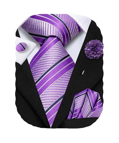 Image of Hi-Tie Men's Silk Ties Formal Woven Classic Necktie Pocket Square Cufflinks Lapel Pin Set Wedding Business