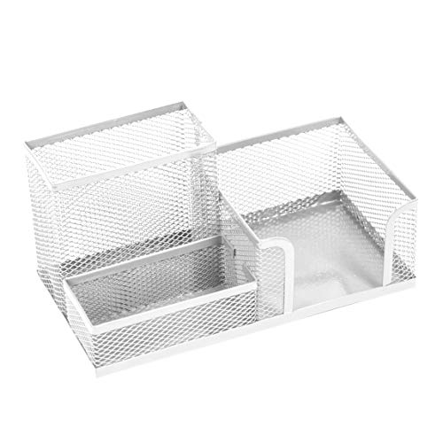 Leviatan | Organiseur de bureau | Pot à crayons en métal | Rangement de bureau avec porte-notes en maille | 205 x 103 x 98 mm couleur nacre