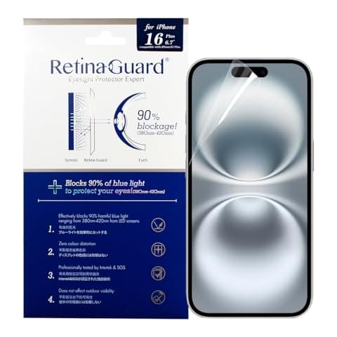 RetinaGuard Anti Blue Light Screen Protector for iPhone 16 Plus/iPhone 15 Plus, Blocks Harmful Blue Light, Reduce Eye Fatigue and Protect Your Eyes (6.7") Cover