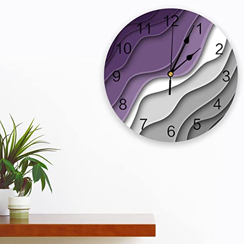 Infinidesign Purple Grey Modern Geometric Pvc Wall Clock Silent Non-Ticking Battery Operated Clocks, Round Clock For Home Living Room Office School Kitchen Bedroom Wall Decor 10 Inch Abstract Beach #TOP2