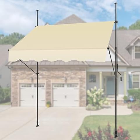 KELIXU Manual Retractable Awning, 78-Inch Adjustable Retractable Awnings for Patio Door Exterior Sunshade Shelter, Window Awning Canopy with UV Protection for Backyard, Garden, Balcony - Beige Cover