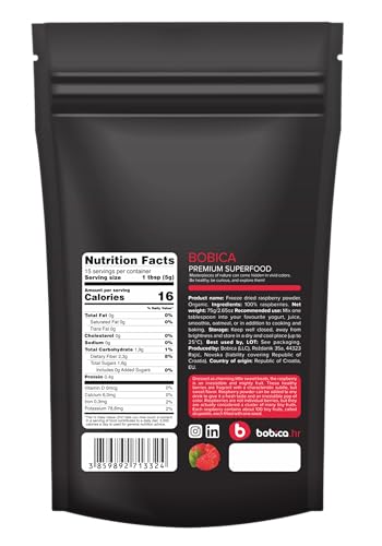 Organic Freeze Dried Raspberry Powder from Freeze Dried Raspberries - Rich in Manganese, Vitamin K, Ellagic Acid & Dietary Fiber- for Smoothies, Baking & Natural Food Coloring - Vegan- 2.65oz