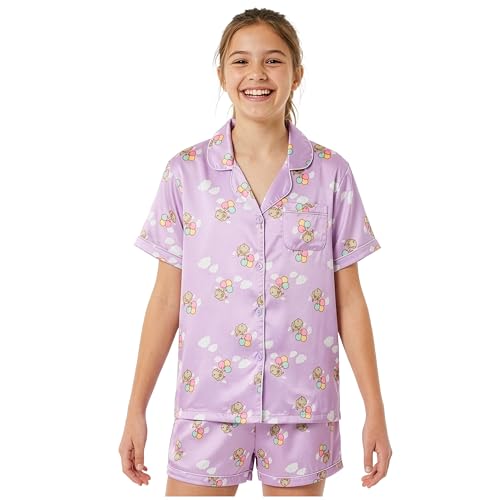 Get Trend Pusheen Girls Pyjama Sets 7-14 Years, Button-Down Half-Sleeve Loungewear Shirts & Pj Shorts, Soft & Comfy Nightwear (9-10 Years, Purple Pusheen)