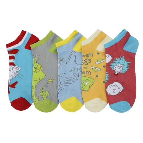 Bioworld Dr. Seuss Character Art Womens 5-Pair Ankle Socks-OSFA