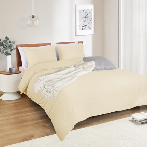 Image of Mejoroom Taupe Duvet Cover Full - Bedding Sets Full - Soft and Breathable Comforter Cover with Zipper Closure, 3Pieces, 1 Duvet Cover (80x90) and 2 Pillow Cases(20x26)