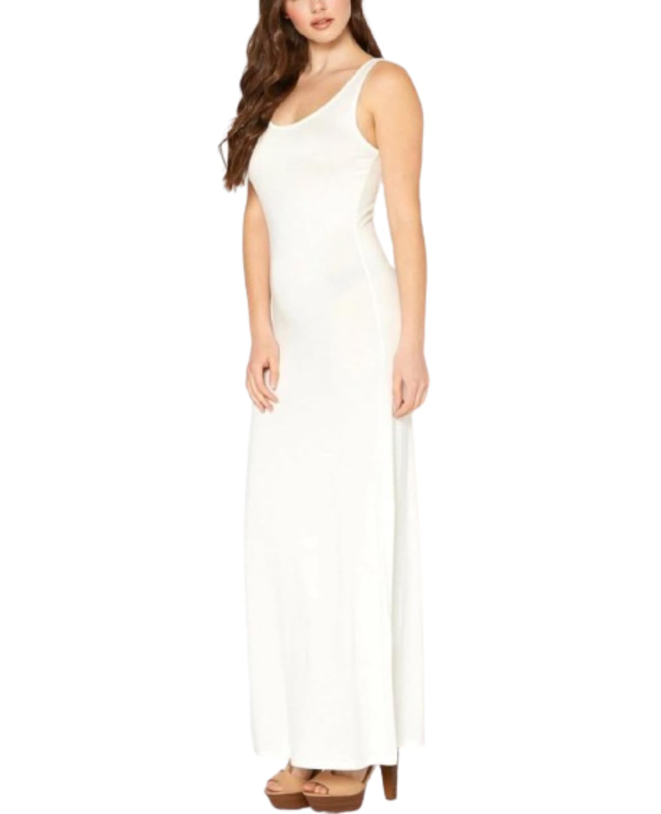 Womens Ladies Sleeveless Long Vest Jersey Racer Back Stretch Bodycon Maxi Dress (M/L (12-14), White)