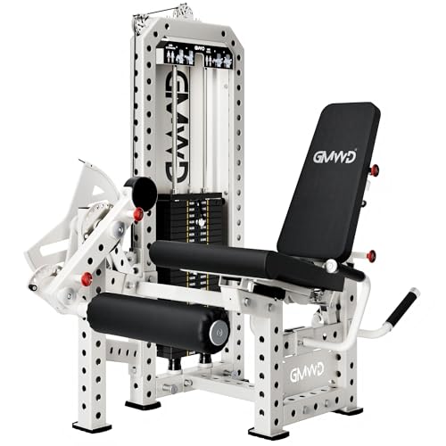 GMWD Leg Extension and Curl Machine with 255LB Weight Stack, Adjustable Seated Leg Extension and Lying Leg Curl Machine with 1:2 Ratio, Leg Workout Equipment with Band Pegs, White